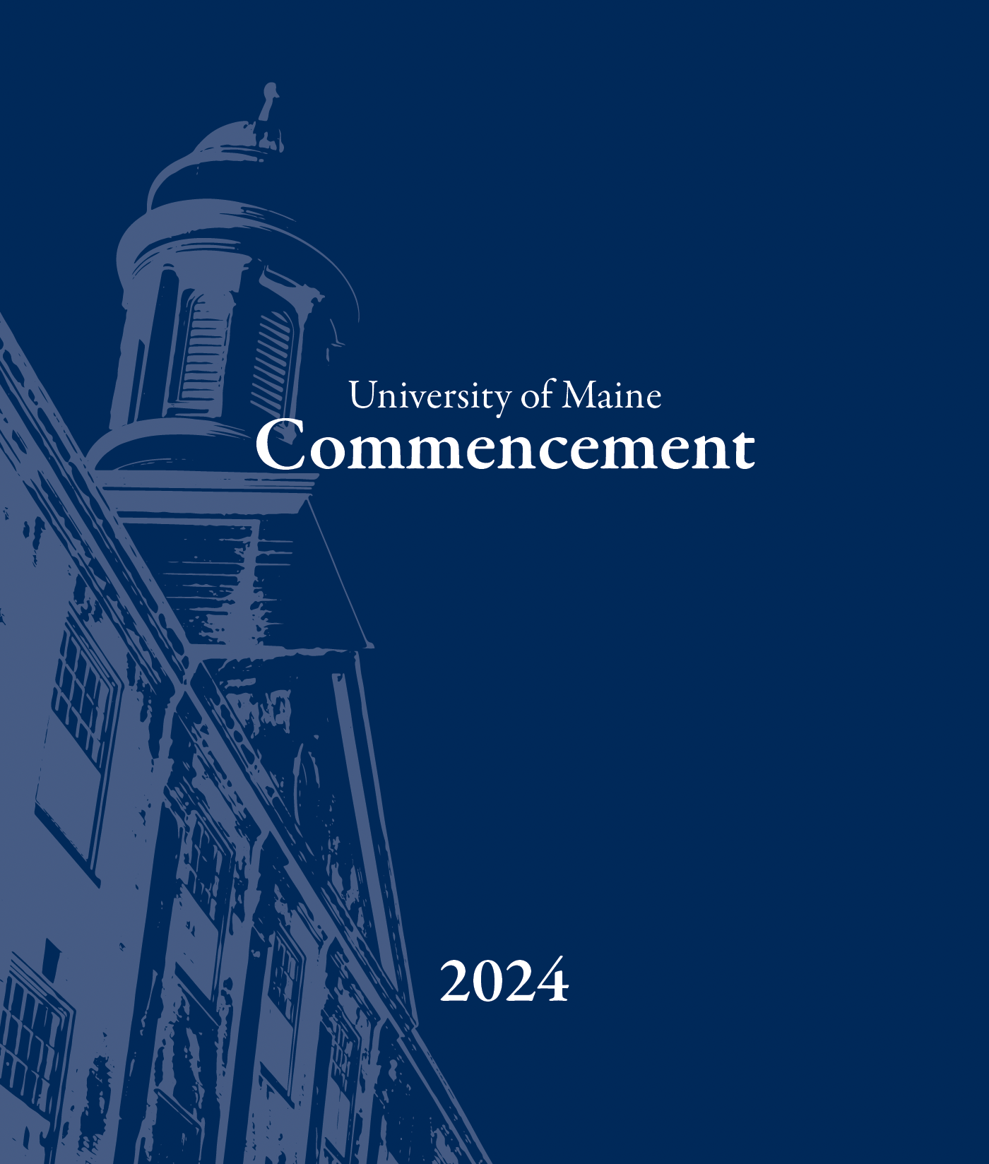 The cover of the 2024 commencement program that reads "University of Maine Commencement 2024"