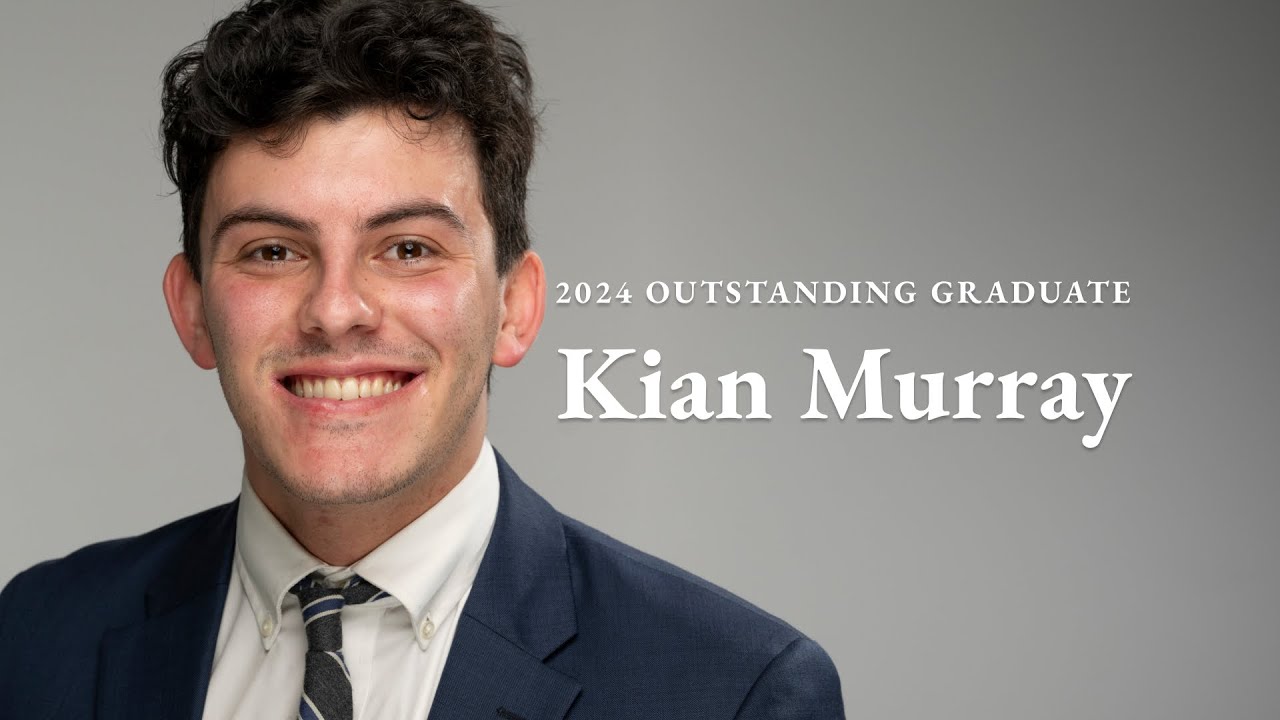 A photo of Kian Murray with the text "2024 Outstanding Graduate"